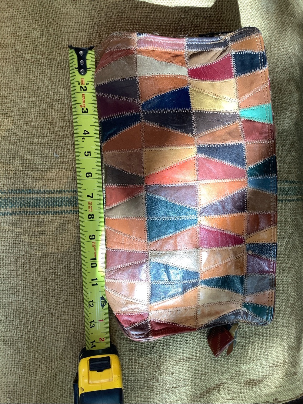 Vintage 1970s Multi Colored Leather Patchwork  Clutch Purse - Picture 5 of 6